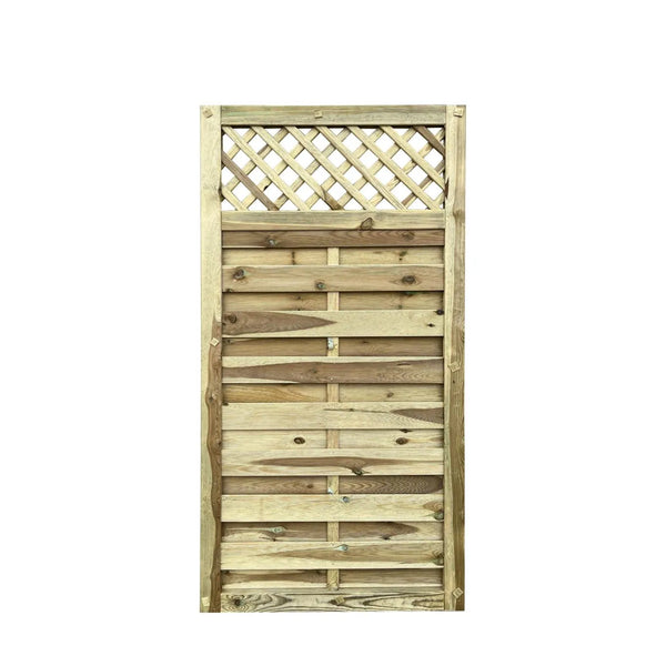 Horizontal Lattice Top Gate 1.8m x 0.9m - Pressure Treated Garden Gate with Modern Slatted Boards & Diamond Lattice Top